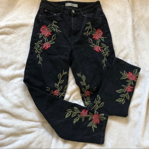 Topshop Embroidered Black Jeans - Picture 1 of 8